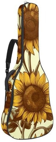 Gitarrentasche, 104 cm, doppelter verstellbarer Schultergurt, Akustikgitarre, Gigbag, Vintage-Sonnenblumen-Gitarrenkoffer, wasserdicht, Oxford-Stoff, dicker Schwamm, Vintage Sonnenblume, 42.9x16.9x4.7