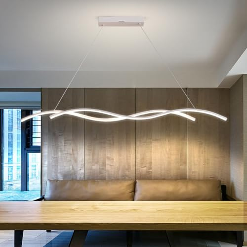 LED Pendelleuchte Esszimmer Dimmbar Hängelampe esstisch schwarz, Moderne Hängeleuchte mit Fernbedienung Pendellampe, Höhenverstellbar Esstischlampe Bürolampe Küchen Wohnzimmer Lampen (Weiß, 150 cm)
