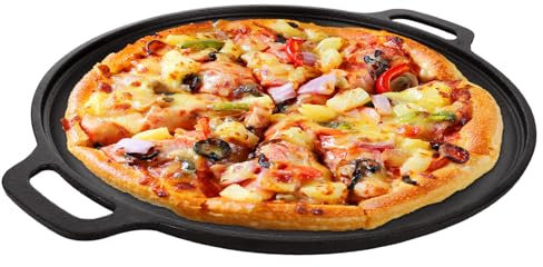 ZOFUN Cast Iron Pizza Pan, 30 cm/12 Inch Round Pizza Trays Non Stick, 12 Inch Cast Iron Skillet Pan with Double Handles, Pizza Oven Skillet Pan for Tortillas, Baking Stove, Oven, BBQ
