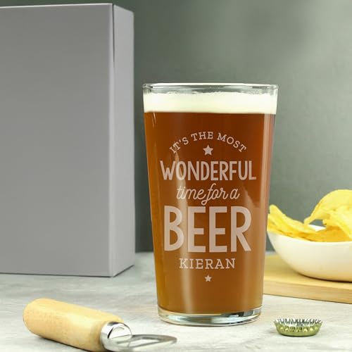 Custom Personalised Wonderful Time for A Beer Pint Glass. for Him, Christmas, Stocking Filler