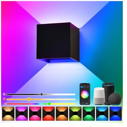 Rohociky Smart WiFi LED Wandlampe Innen/Außen,6W-RGB Farbwechsel,steuerbar per App/Sprachsteuerung,einstellbarer Abstrahlwinkel-Wandleuchte Perfekt für Innen-und Außenbereiche Wohnzimmer