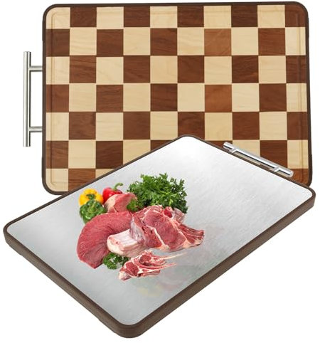Planche à découper en bois, planche à découper double face avec poignée, plateau de service en bois rectangulaire facile à accrocher, planche à charcuterie décorative pour cuisine