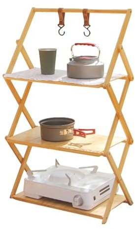 Faltbares Holzregal, Faltbare Campingablagen, Mehrstufiges Campingregal, Starke Tragfähigkeit, Breite Anwendungen, Faltbares Campingregal, Faltregal