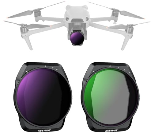 Neewer Variable ND Filter Set Compatible with DJI Air 3S, 2 Pack ND2-32 (1-5 Stops)+ND64-512 (6-9 Stops) Variable Neutral Density Drone Accessories Slim Multicoated HD Optical Glass, FL-A88
