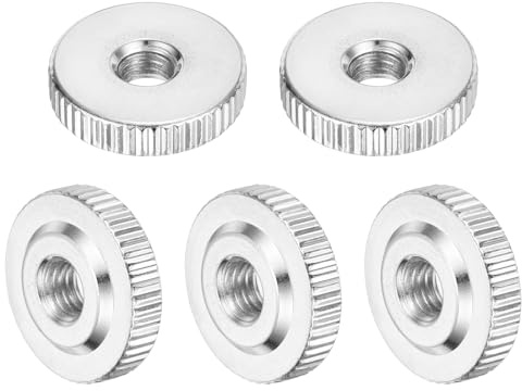 uxcell 5Pcs M6 Knurled Thumb Nuts, Carbon Steel Round Knurled Flat Head Through Hole Handle Nut, Lock Adjusting Nuts, Thin Type, Nickel Plated, Silver
