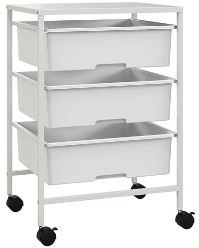 HOMCOM Desserte à roulettes, Chariot de Service 3 Niveaux Cadre Acier Blanc