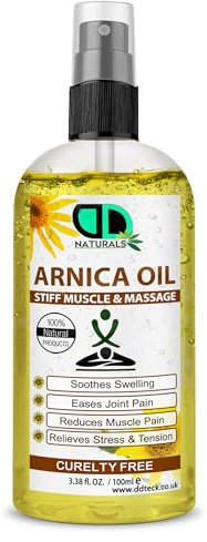 DD Teck Arnica Massage Oil for Muscle & Joint Comfort, Natural Herbal Body Oil for Massage Therapy, Relaxation & Recovery, Cruelty Free Formula, Helps Ease Stiffness, (100ml Spray)