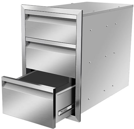 KYZTMHC Küchenschubladen für den Außenbereich, Edelstahl, Wandmontage, 3 Schubladen mit Griff, für die Außenküche(40.6 Wx53.3 Hx58.4 D cm)