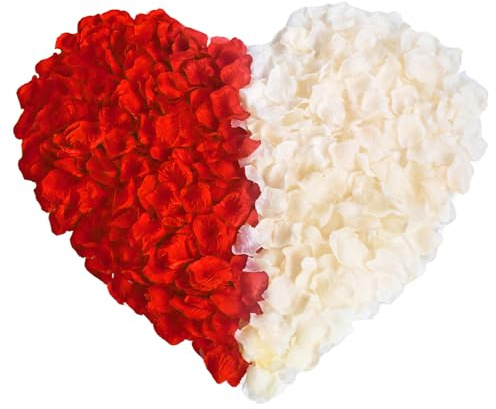 2000 Stück Rosenblätte,Künstliche Rosen Blütenblätter,Rosenblätter Dekoration,für romantische Nächte,Hochzeiten,Veranstaltungen,Partys,Dekorationen,Valentinstag(rot,weiß)