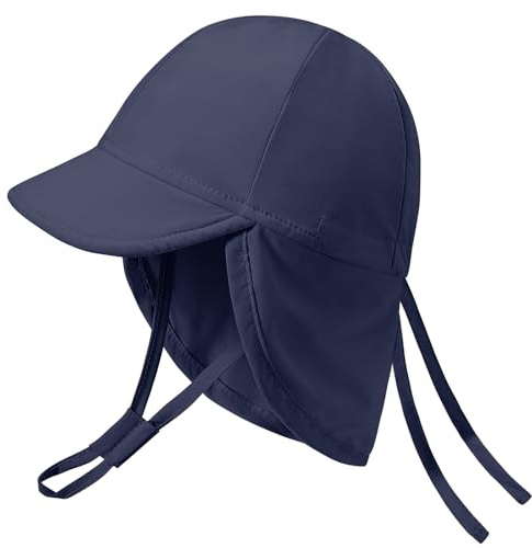 heekpek Sonnenhut Kinder Baby Hut UV Schutz UPF 50 Sonnenschutz Kleinkind Mädchen Jungen Sommermütze Schirmmütze Strand Mütze Mit Verstellbarer Kinnriemen und Halsklappen, Marineblau, 0-6 Monate