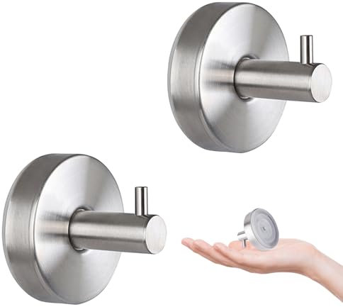 Agvdg 2 Pcs Suction Hooks - Stainless Steel Suction Cup Hooks, Suction Towel Holder, Heavy Duty Waterproof Hooks for Kitchen, Shower (Silver)