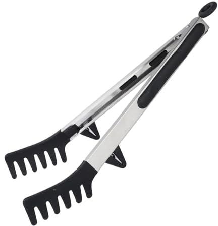 Upgraded Silicone Spaghetti Spoon & Pasta Tong,Non-stick Sturdy Pasta Fork with Teeth,Stainless Steel Handle Spaghetti Tong, Food Clip for Spaghetti Noodles,Server Spoon for Cooking and Serving(Black)