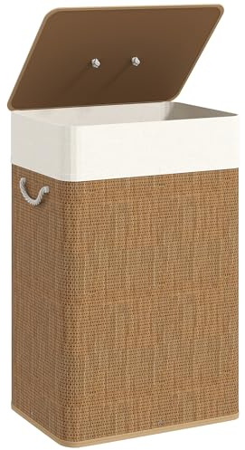HOMCOM Bambus Wäschekorb mit Deckel Herausnehmbarer Wäschesack 72 L Braun | Wäschesammler, mit Seilgriffen, Laundry Baskets, Wäschesortierer, für Waschküche Schlafzimmer Badezimmer