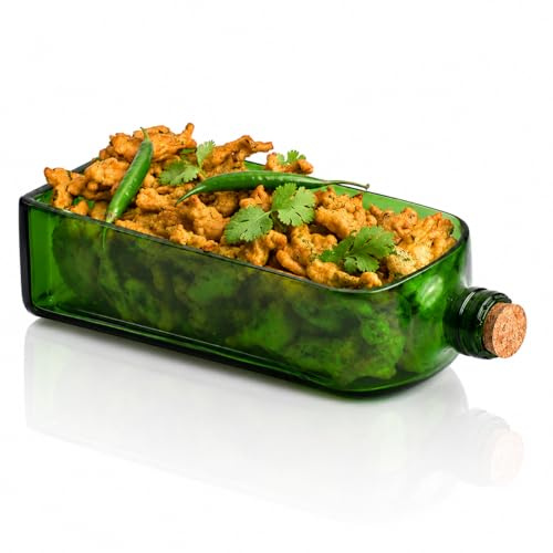 GoGiftid Upcycled Glass Platter Created Using Jagermeister Bottle | Green Serving Platter for Snacks, Cheese & Dips | Decorative Tray for Parties, Christmas & Bar Décor