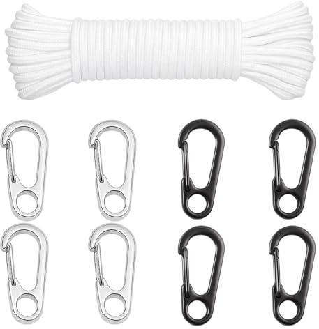 QXCFTW Flag Pole Rope - 16m Heavy-Duty Flagpole Rope with 8 Secure Clips (4 Black & 4 White) - Universal Flag Rope for Residential, Institutional & Commercial Flagpoles