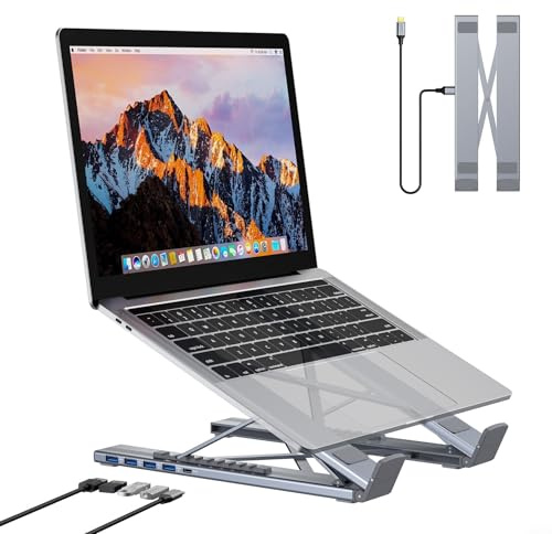 USB-C Laptop Docking Station Stand, 26.62 * 7.06 * 2.65cm 5-in-1 Regolabile Laptop Stand Espansione Dock 4 Porte USB3.0 Ergonomico Portatile
