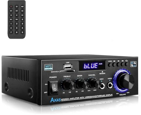 Fesatccoz Stereo Audio HiFi Amplifier 2 Channels AK45 Bluetooth Home Audio Amplifier 60W x 2 with Remote Control