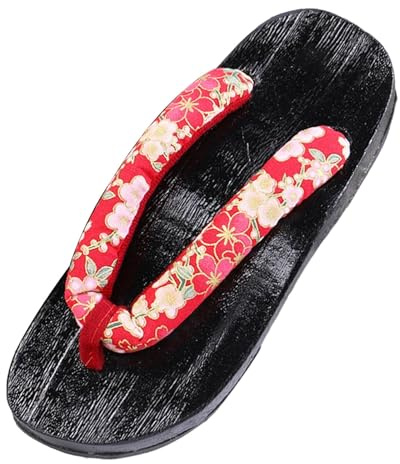 Qianly 2 zuecos japoneses de madera, zapatillas tradicionales para disfraz de interior y exterior, Talla 38