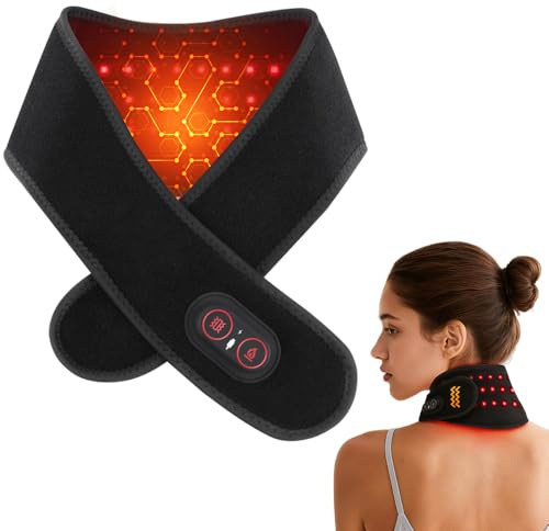 HOVCEH Cordless Neck Heat Pad, 85 cm Heated Neck Warmer for Pain, 3000mAh Heated Neck Wrap, 3 Heat & 3 Vibration Settings, 36 LED Beads, Neck Heat Pads for Pain Relief Women Men