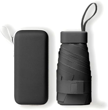 Travel Mini Umbrella for Purse With Case, Travel Umbrella Compact Mini, Portable Pocket-Sized Small Umbrellas, UPF 50+ Sun & Rain Protection Folding umbrella for Women, Men & Kids, Black