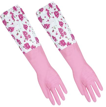 TOVINANNA Thickened Pink Kitchen Cleaning Gloves with Flock Liner, Winter Dishwashing Gloves for Household Cleaning and Washing
