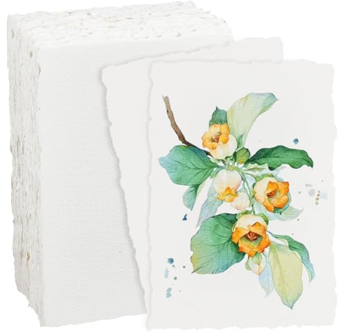 BENECREAT 100 Foglio di Carta per Acquerello Bianca con Bordo Frastagliato Da 15.2x10.2cm, Carta Fatta A Mano In Cotone Testurizzato Da 300 GSM per Pittura Ad Acquerello, Schizzi, Mestieri