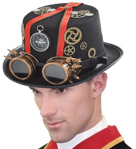 Cappello steampunk, cappello da viaggiatore del, pezzo in stile cosplay per adulti, stile gotico vintage, marrone, accessorio per Halloween, per travestimento steampunk, per adulti