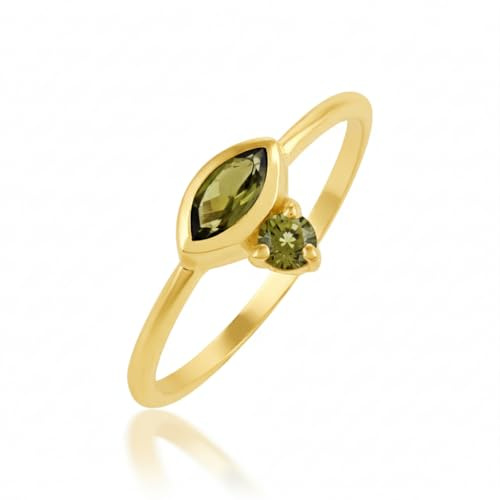 AZURFA Bague solitaire marquise et tourmaline ronde en finition plaquée or jaune avec pierres à facettes 2,5 x 5 mm et 2 mm Bijoux pour toutes les occasions 53 (16,9), M1/2