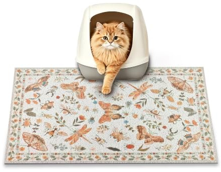 YOSEPATI Cat Litter Mat, 60x40cm Small Litter Mat,Cute Decor Kitty Box Mats | Traps 100% Litter, Non-Slip Trapping Mat for Under the Litter Box, Waterproof Urine Protection,Easy Clean for Scatter Control