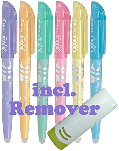 Pilot Frixion Light Pastell 6er-Set mit Frixion Remover weiß (6er Set | mit Radierer, soft Pastell | sortiert)