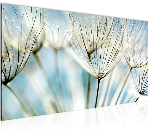 Runa Art Wandbild Pusteblume 1 Teilig 100 x 40 cm Modern Bild auf Vlies Leinwand Feld Wohnzimmer Schlafzimmer Blau 209812a