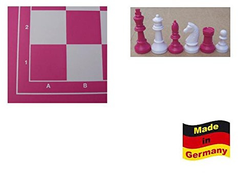 G+K Kunststofftechnik UG Schachset Profi Weiss/pink mit Schachbrett und Schachfiguren KH 93 mm, Staunton Form Nr. 45054
