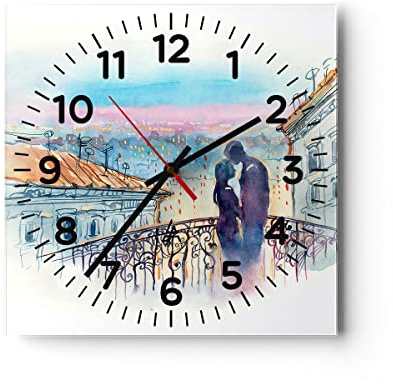 Horloge Murale Design Moderne Couple Amour Ville Pont 40x40cm Grand Pendule Murale en Verre Cuisine Salon Chambre Silencieuse Originale Wall Clock Décoration Murale Art Wall Decor C4AC40x40-2998