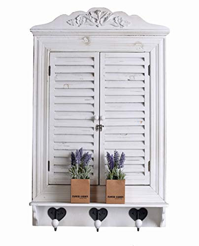 Fensterspiegel „Villa LOTTE“ – Shabby Chic Wandspiegel (90×55×12 cm) mit klappbaren Lamellen-Türen, Ablage & Haken im Landhausstil mxa050 Palazzo Exklusiv Fensterladenspiegel