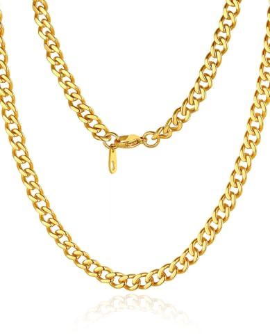 ChainsHouse Cadena Larga de Oro chapada Hombre Collar Cubanas 3mm 71cm