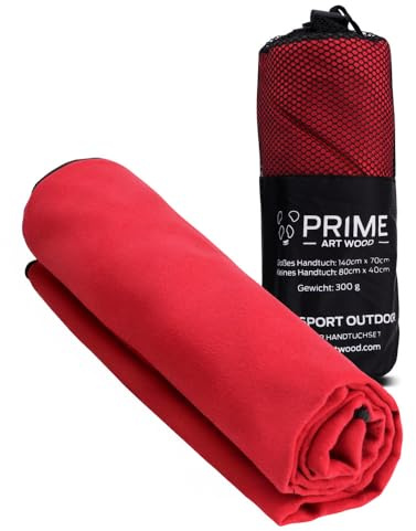 PRIME ART WOOD Mikrofaser Handtuch, Schnelltrocknend, Saugstark, Super Weich, Viele Größen & Farben, Reisehandtuch, Sporthandtuch, Badetuch (Rot, 140x70cm)