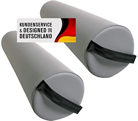 Promafit Massage Lagerungsrolle Set mit Griff für die Massageliege - 2X Vollrolle Knierolle mit PU-Bezug wasserabweisend (Grau)