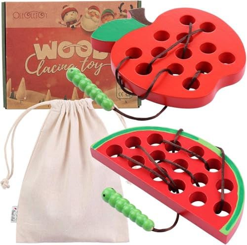 Tirafal Wooden Lacing Toy for Toddlers: 2 Pack Threading Travel Toys - Early Travel Games for Educational Learning Montessori Activity - Restaurant Airplane Toys Gift for 3 4 5 Years Old Kids Boys