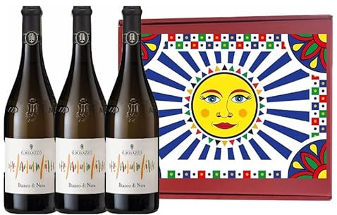 Sicilia Bedda - BIANCO DI NERA Vino Biologico - Azienda Agricola Milazzo - blend di Nero Cappuccio, Chardonnay e Inzolia - Bottiglia da 0,75 Lt in Elegante Cofanetto (3 Bottiglie)