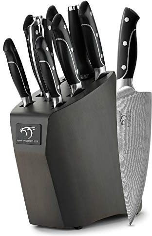 Cuchillo de Cocina Profesional, Bloque de madera Set Cuchillos Cocina de Acero Damasco con 9 Piezas,Cuchillos de Chef by NANFANG BROTHERS