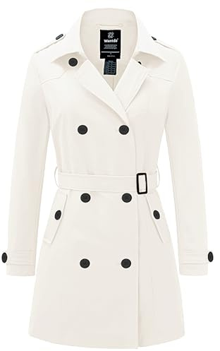 Wantdo Gabardina Mujer Abrigos para Mujer Invierno Clásica Doble Botonadura con Cinturón Abrigo Trench Antiviento Chaqueta Impermeable Primavera Entretiempo Solapa Slim Fit Cazadora