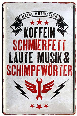 Mein Motivation - Retro Deko Blechschild - Metallschild Werkstatt Zubehör Dekoration - Wanddeko für Werkstatt Schrauberhalle Garage Lager Autowerkstatt Motorrad Fahrrad Reparatur Laden - 20x30cm