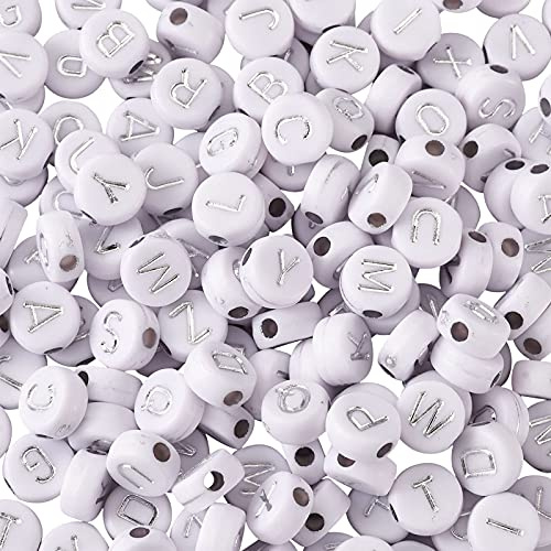 Cheriswelry Acrylperlen, Alphabet-Perlen, 7 mm, flache runde Scheibe, Münze A-Z, Buchstaben-Abstandshalter, lose Perlen für Schmuck- und Armbandherstellung, 1000 Stück