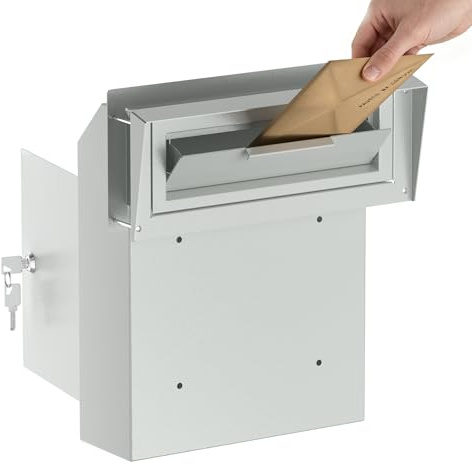Pochar Door Drop Box for Mail, Rent, Deposit, and Night Key - Door Mount Locking Mailbox with Rear Access Through The Door (10.5'' x 2.25'' Mail Slot) (12'' x 4.25'' x 15'' (Rainproof), (Beige)