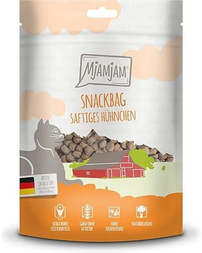 MjAMjAM - Premium Katzensnack - Snackbag - saftiges Hühnchen, 1er Pack (1 x 125 g), naturbelassen ganz ohne synthetische Konservierungsstoffe