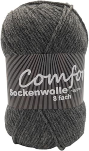 8-fädige Sockenwolle Strumpfwolle Uni – besonders warmes dickes Strumpfgarn - 100gr Knäul – 210 m Lauflänge - Nadelstärke 4,5-5,5 mm-Klassiche traditionelle Zeitlose Farben (dunkelgrau 895)