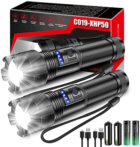 iToncs Taschenlampe LED Aufladbar, Hell Taschenlampe LED XHP50, Legierung Taktische Taschenlampe, Zoombar Flashlight, IPX67 Wasserdichte Handlampe mit 5 Lichtmodi für Outdoor Camping