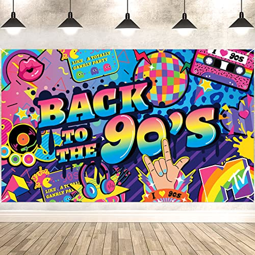 DPKOW Zurück in die 90er Jahre Banner für 90er Jahre Party Dekoration, 90er Retro Innen Haus Dekoration, 1990er Jahre Geburtstagsparty Foto Hintergrund Dekoration, Bunte 90er Party Wand Poster Deko