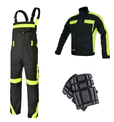 Bib And Brace Overalls Dungaree Men Hi Vis Reflective Trousers With Knee Pads Jacket Available Perfect For Work Mechanic Flooring Trades