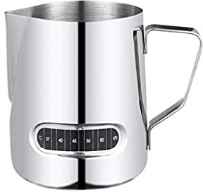 Bricco Per Latte Brocca di schiumatura del latte con bilancia della temperatura Acciaio inossidabile Brocca di caffè Grande capacità 16.9oz Milk frother Barista strumento Semplice ( Color : Silver )